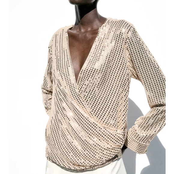 NWT Zara Sequin Wrap Blouse Sz.L - Picture 2 of 10